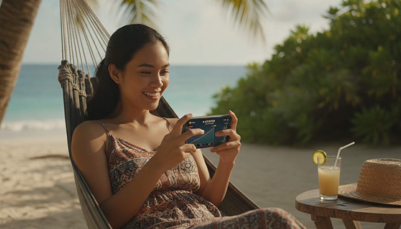A player enjoying the benefits of the Aviator game on her mobile device