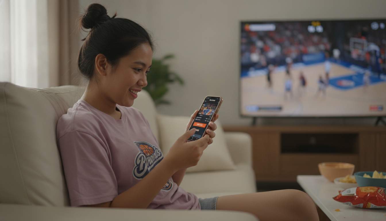 Engaging Sports Betting Experience Excited woman checking sports betting on her mobile